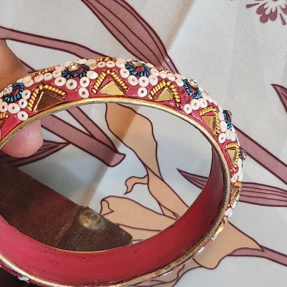 Unique Red Boho Bazaar Style Artisan Bangle | Charmingly Imperfect - Picture 7 of 7